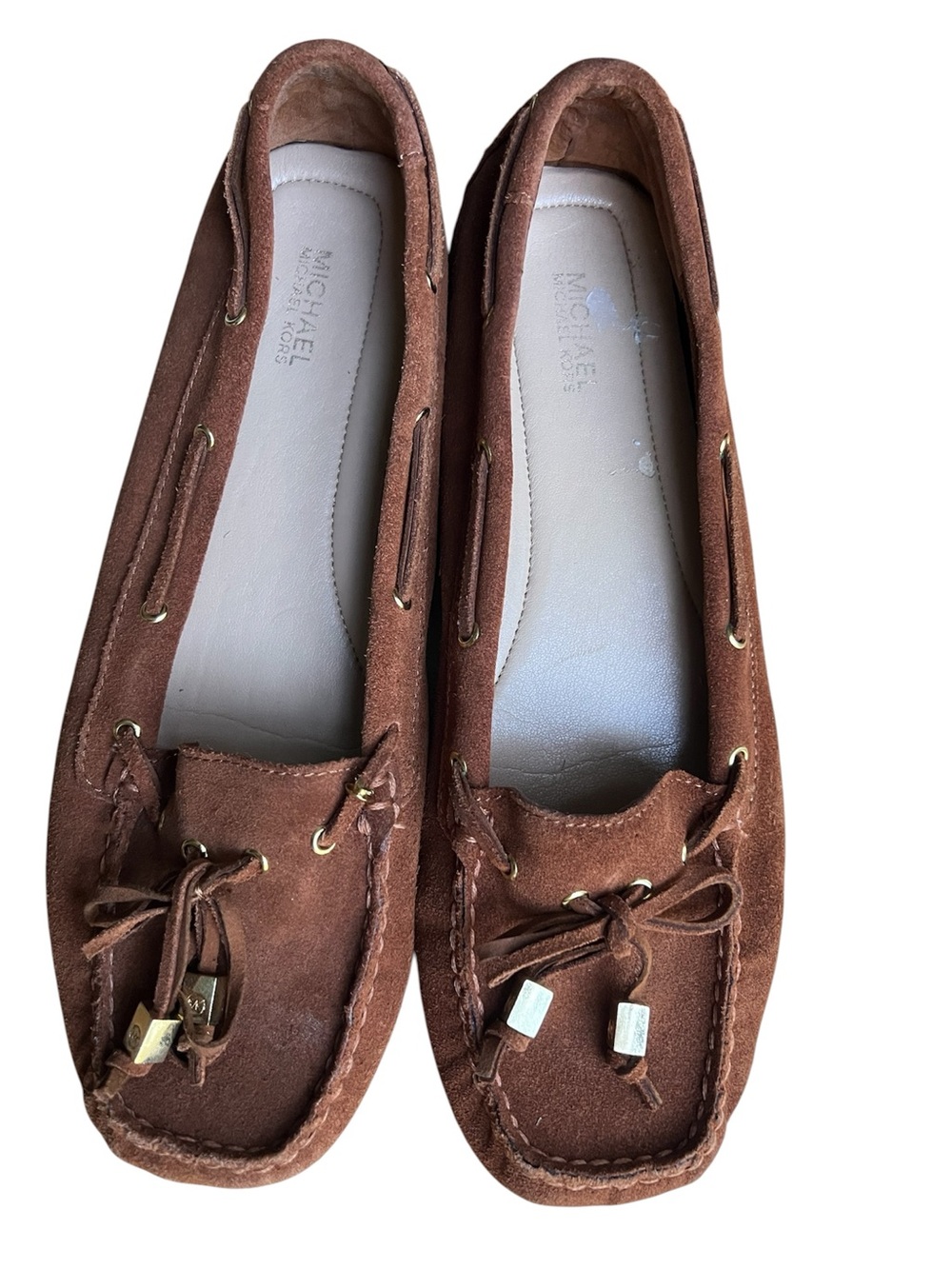 Michael Kors Brown Suede Moccasin Loafers with Tassel Hardware